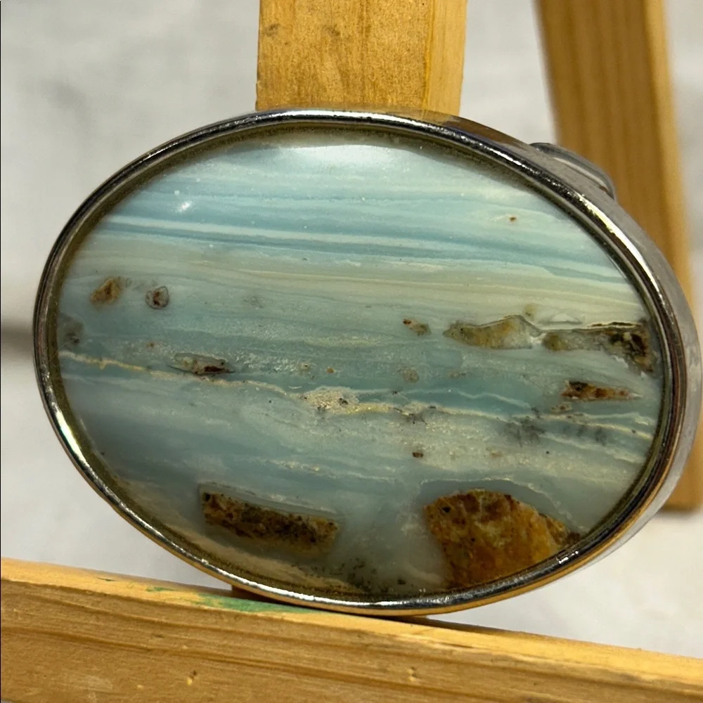 Huge Larimar reminiscing landscape silver colored  belt buckle limited edition